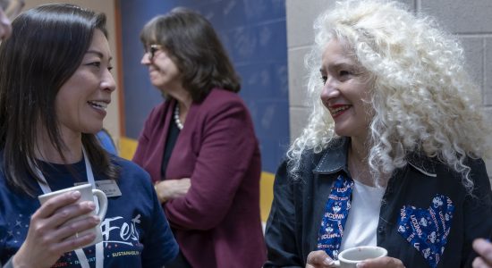 UConn President Radenka Maric chatting with UConn Waterbury campus director Fumiko Hoeft at WISH Fest