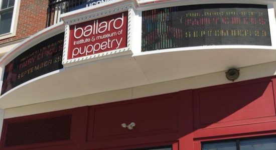 Exterior view of the Ballard Puppetry Museum entrance and marquee