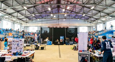 Wide view of the interior of the Horsebarn Hill Arena during the 2024 FTC Robotics Tournament at UConn.